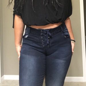 Rampage Chloe Curvy Lace Up Super Skinny Jeans